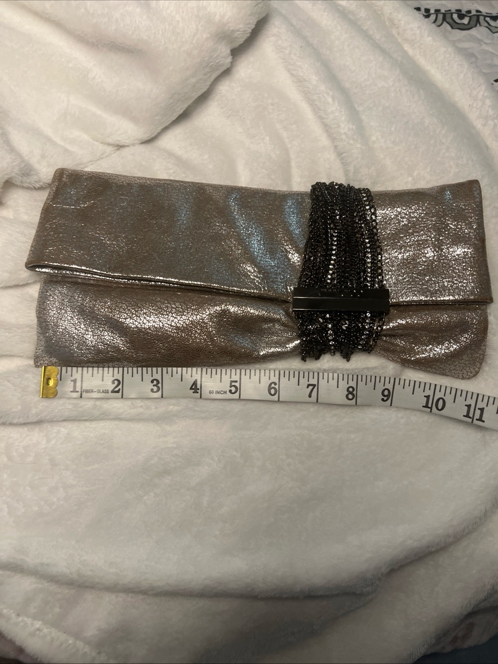 Jimmy Choo Chain-Link Suede Chandra Clutch Gray And Black Chain Authentic COA - Picture 14 of 15